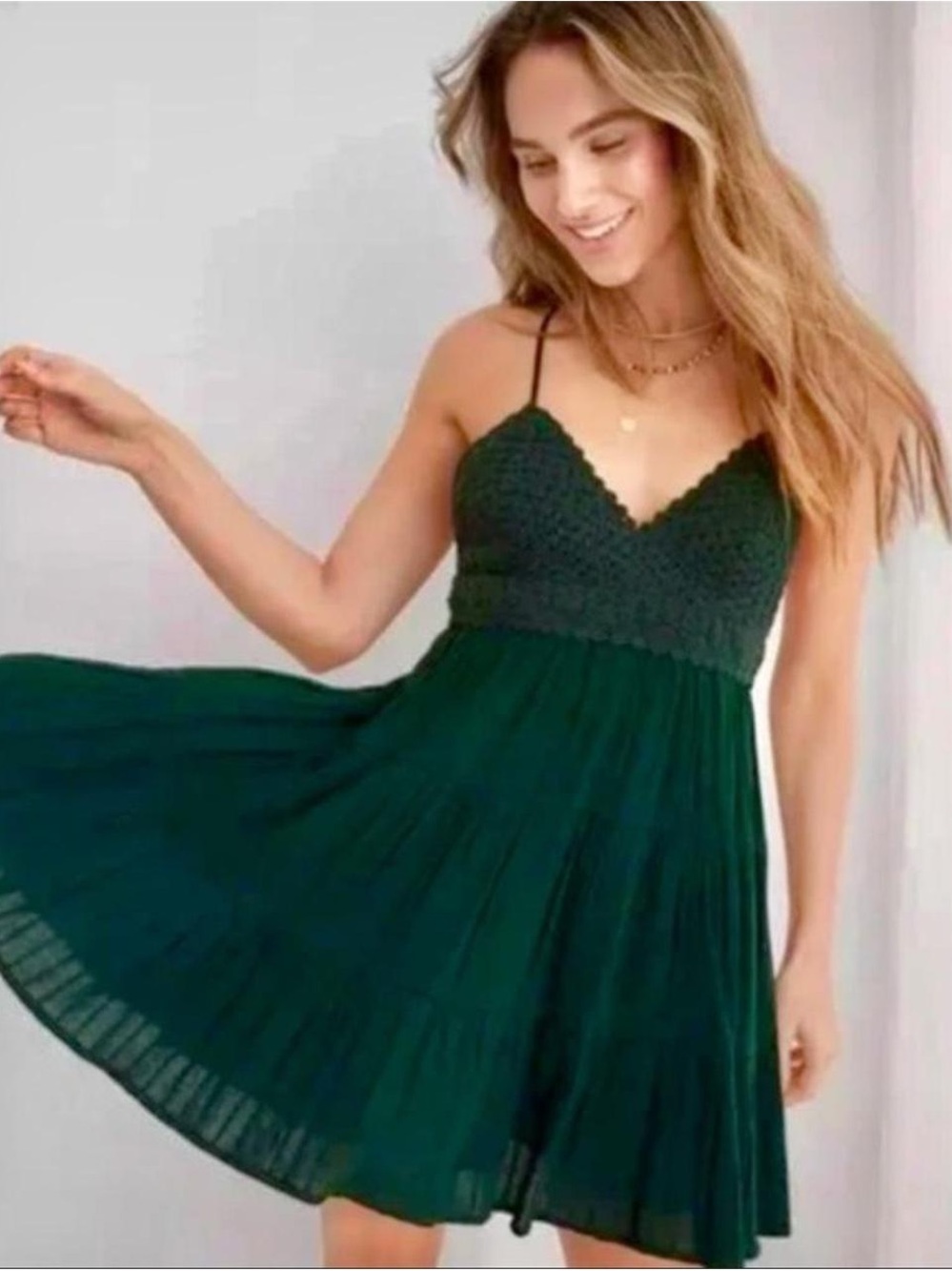 Aerie Crocheted Dark Green Spaghetti Strap Sundress